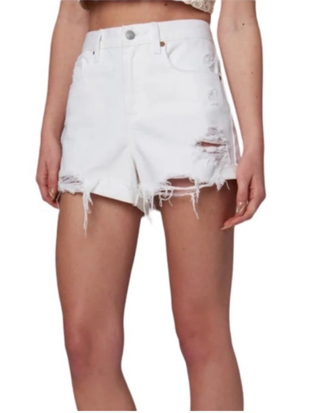 Blank NYC White Denim Jean High Rise Shorts Button Fly 26 Grunge Festival Boho